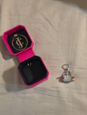 Juicy Couture Silver Sparkle Purse Charm with Hot Pink Jewelry Box